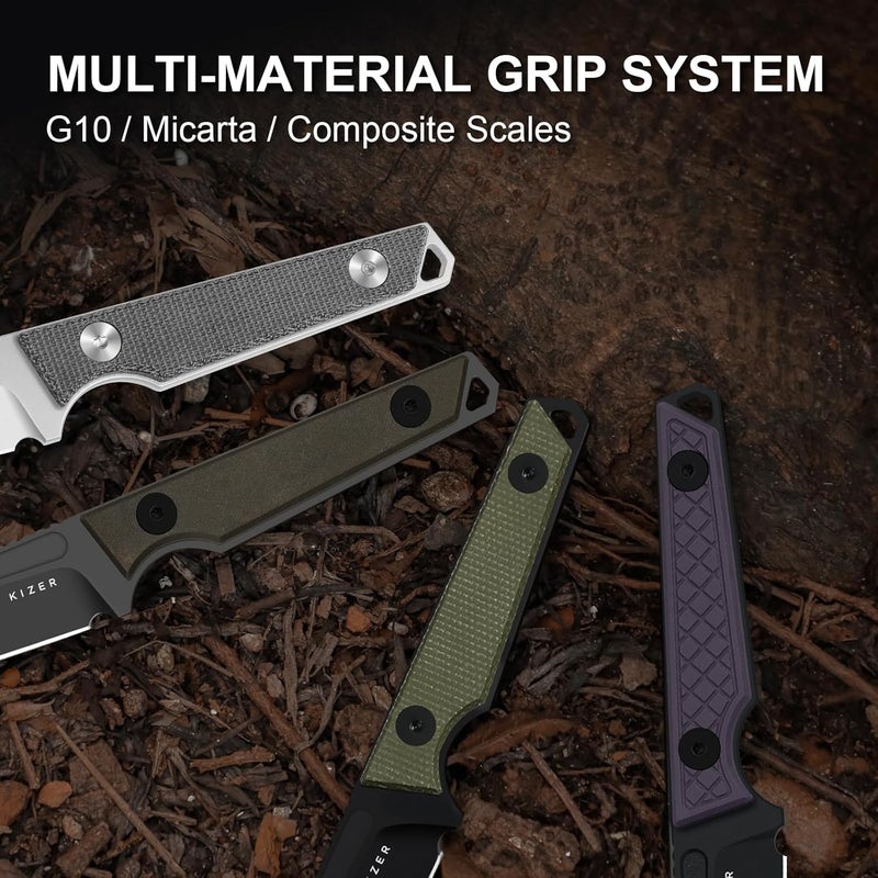 KIZER Phasmids Fixed Blade Knife with Sheath, 2.78" D2 Steel Full Tang Camping Knife with Green Micarta Handle, EDC Knives for Hiking 1079M1 - Image 3